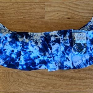 Altar’d State Blue Tie Dye Swim Bikini Top Off Shoulder Ruffle NWT Womens Medium